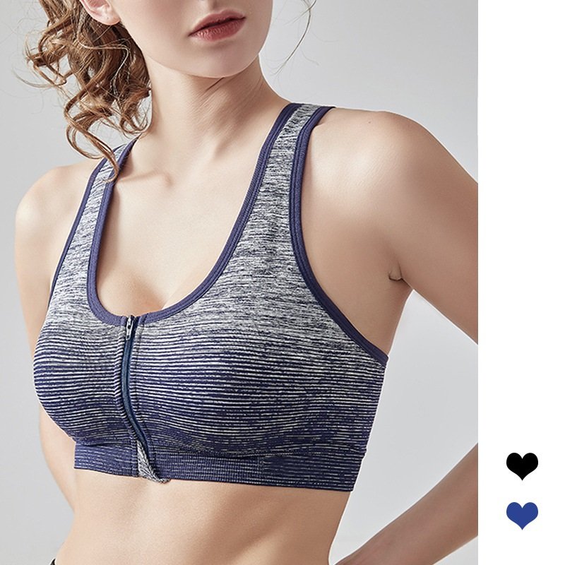 Seamless Sports Zipper Bra with Striped Design FYW002 - Imagen 4