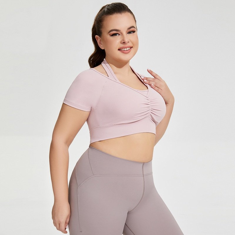 Seamless Plus-Size Halter Yoga Crop Top QHP001 - Imagen 2