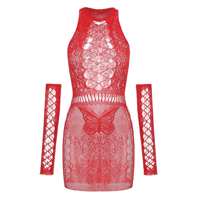 Fishnet Party Dress with Criss-Cross Sleeves YDS002 - Imagen 8