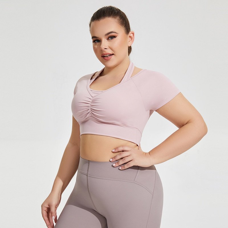 Seamless Plus-Size Halter Yoga Crop Top QHP001