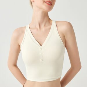 Women's V-Neck Button Sports Bras & Crop Tops FYB004
