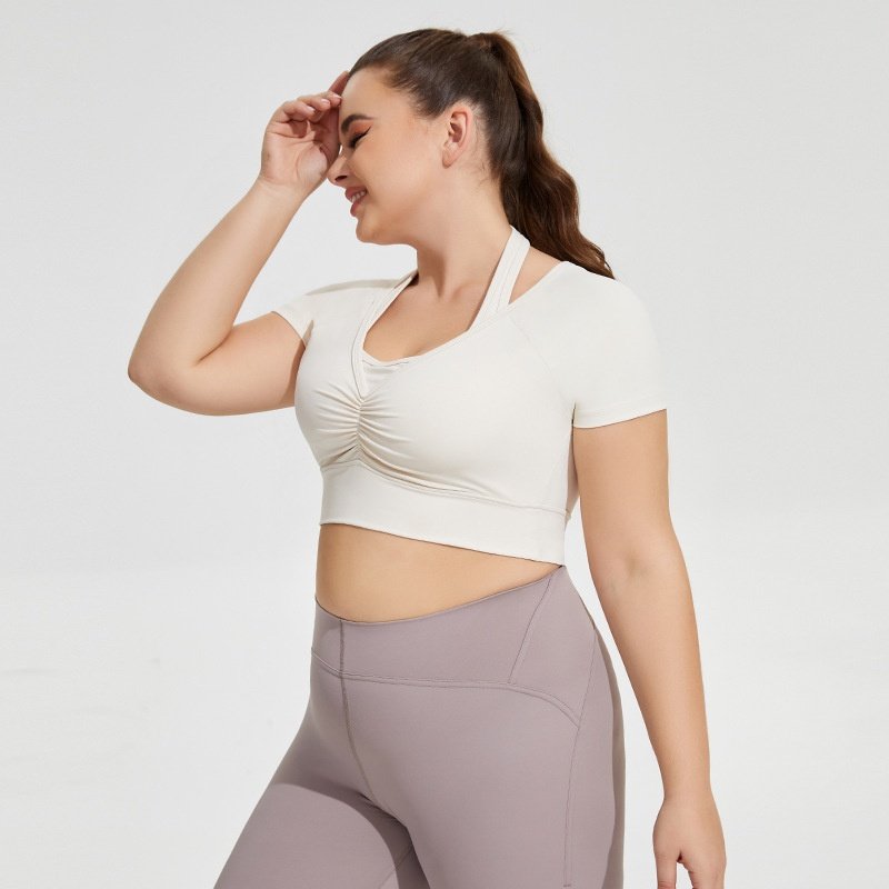 Seamless Plus-Size Halter Yoga Crop Top QHP001 - Imagen 3